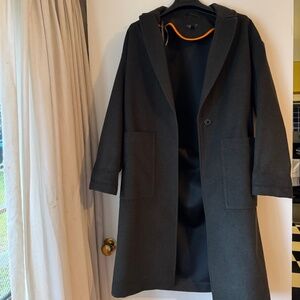 Long charcoal grey black wool Topshop trench coat women's size S jacket like new